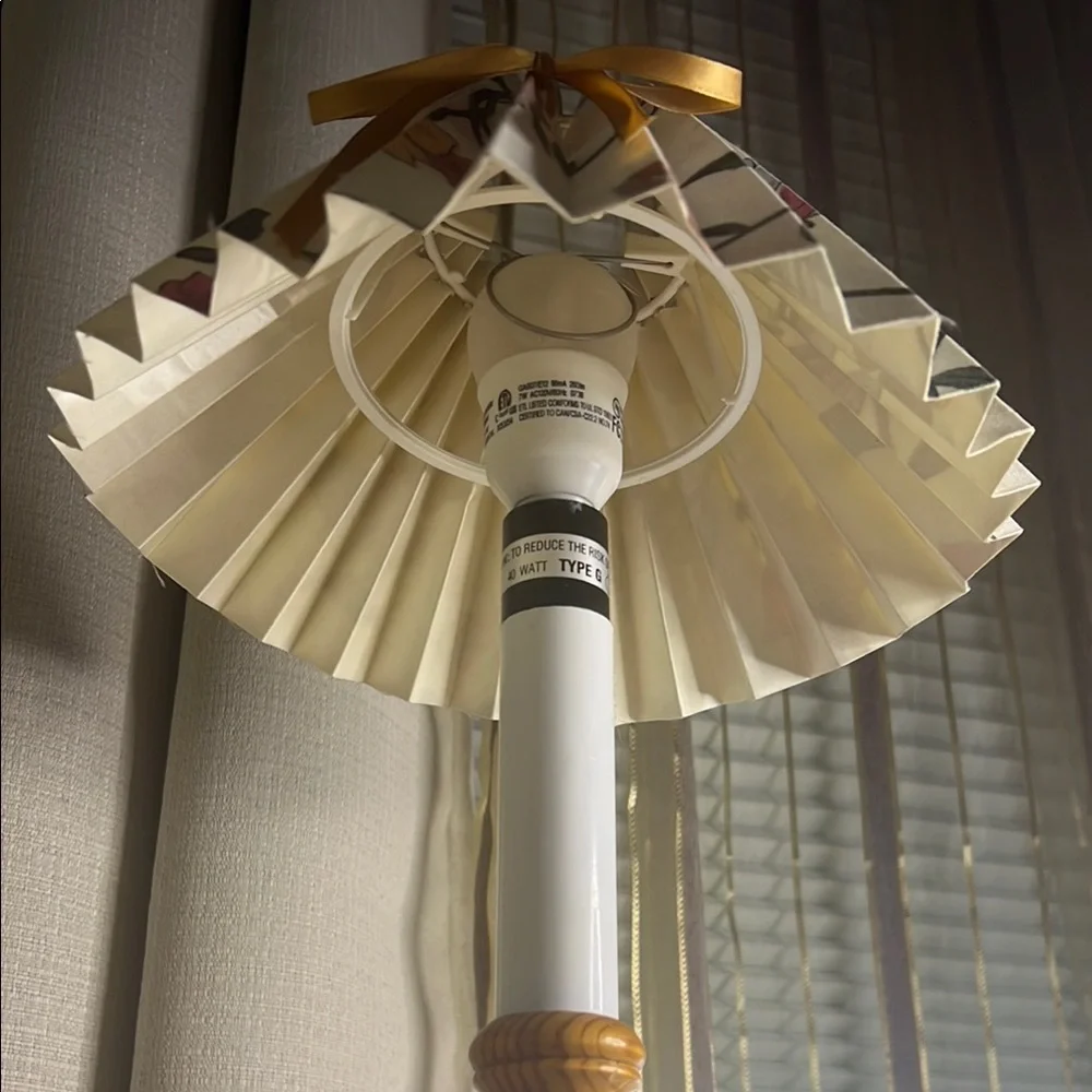 Vintage IKEA Elegant Pleated Shade Table Lamp with Natural Finish
